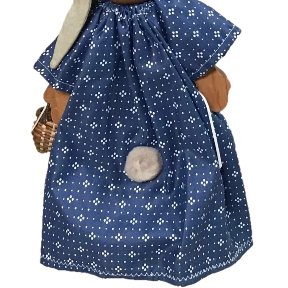 Country Bunny Wood Figure Decoration Lady Rabbit Farmhouse Rustic Cottage Charm